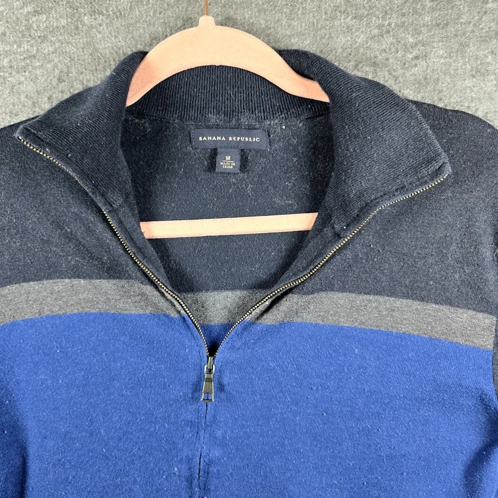 Banana Republic Full Zip Sweater Mens M Color Block Silk Cotton Polyester Pocket